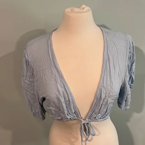 Blue tie front crop top